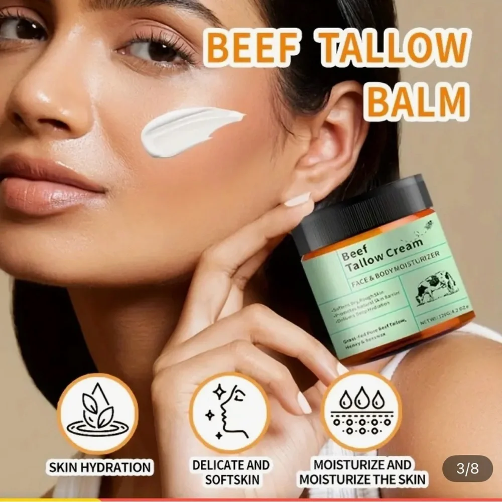 Beef Tallow Cream Face & Body Moisturizer Grass-Fed Honey Beeswax 4.2 oz NIB
